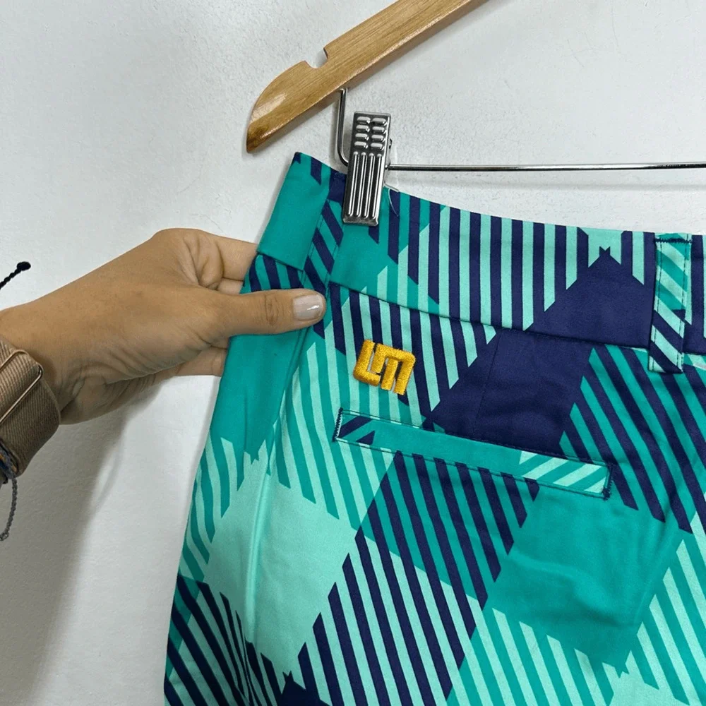 LOUDMOUTH FREPORT Golf Shorts blue turquoise checkered bermuda womens 8 NWT - Picture 3 of 8